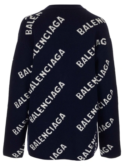 Shop Balenciaga Allover Logo Intarsia Cardigan In Multi