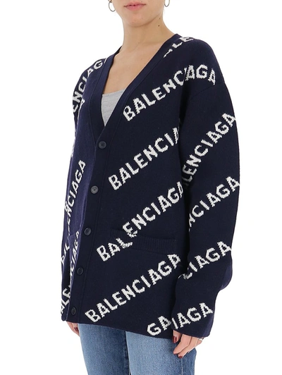 Shop Balenciaga Allover Logo Intarsia Cardigan In Multi