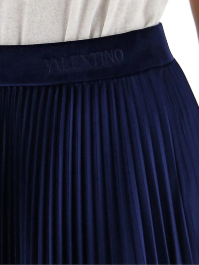 Shop Valentino Velvet Pleated Skirt In Navy