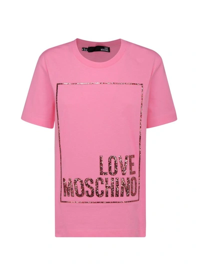 Shop Love Moschino Glitter Logo Printed T In Pink