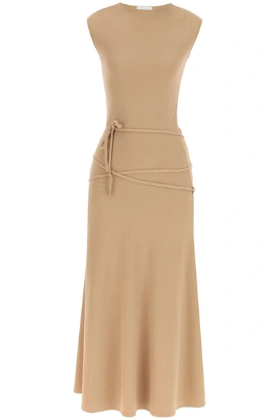 Shop Lemaire Tie Belt Detail Short Sleeve Maxi Dress In Beige