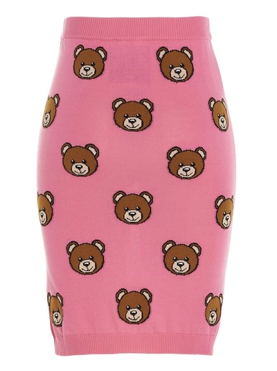 Shop Moschino Allover Teddy Knitted Skirt In Pink