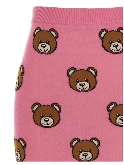 Shop Moschino Allover Teddy Knitted Skirt In Pink