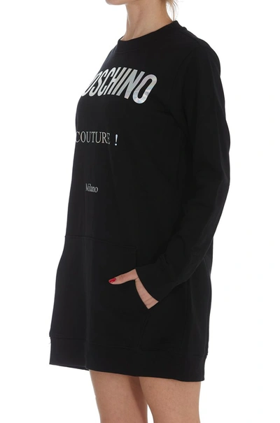 Shop Moschino Logo Sweatshirt Dress In Black