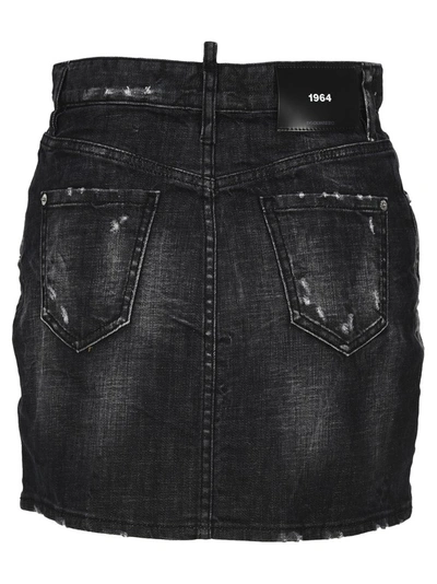 Shop Dsquared2 Logo Buttoned Mini Denim Skirt In Black