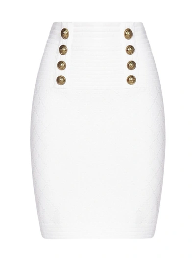 Shop Balmain Buttoned Knitted Skirt In White