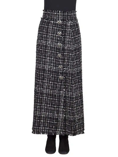 Shop Dolce & Gabbana Button Detail Tweed Maxi Skirt In Multi