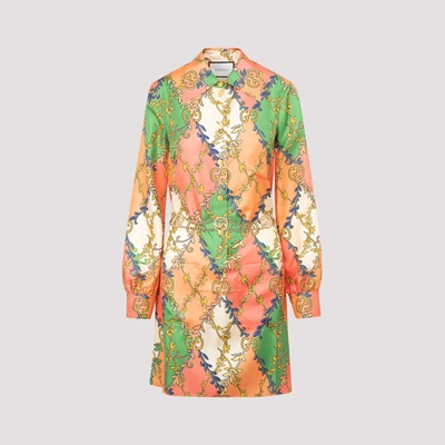 Shop Gucci All Over Logo Print Shirt Dress In Multi