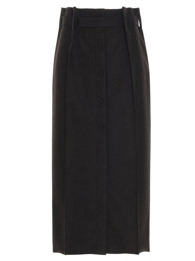 Shop Fendi Belted Midi Skirt In Brown