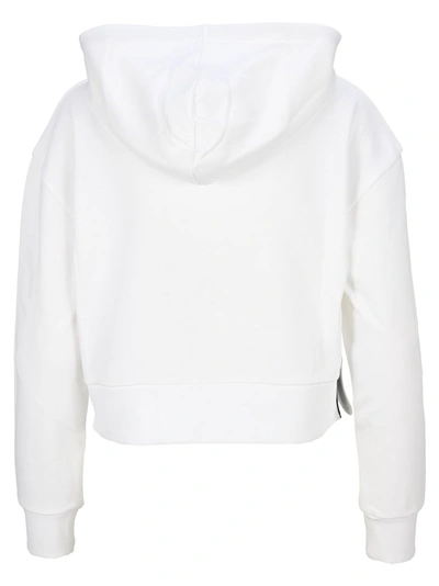 Shop Balmain Logo Embellished Cropped Drawstring Hoodie In White