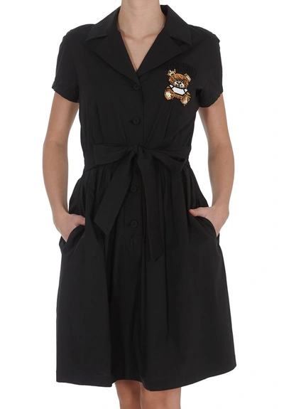 Shop Moschino Teddy Bead Embellished Shirt Dress In Black