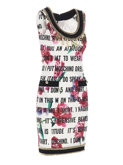 Shop Moschino Floral Slogan Printed Cady Dress In Multi