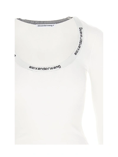 Shop Alexander Wang T T By Alexander Wang Logo Tape Scoop Neck Top In White