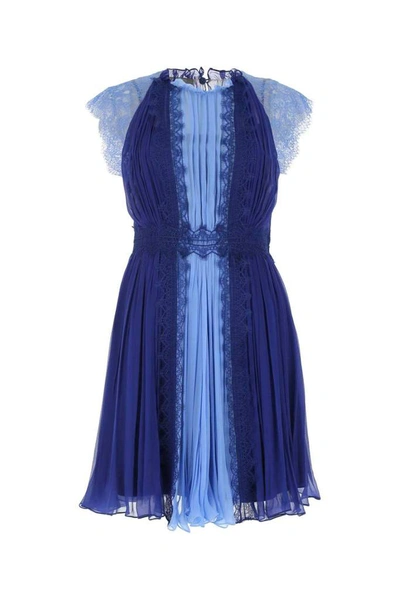 Shop Alberta Ferretti Chiffon Mini Dress In Blue