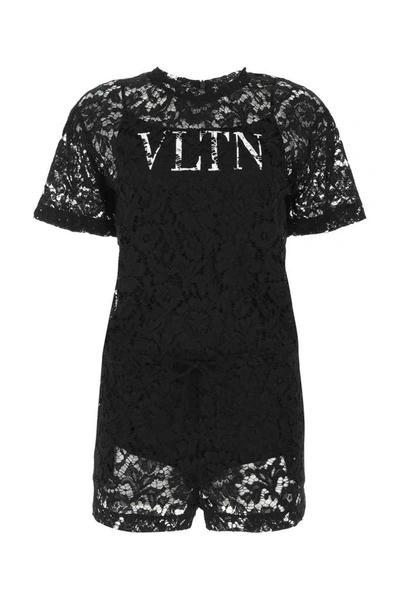 Shop Valentino Vltn Print Floral Lace Playsuit In Black