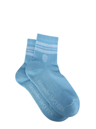 Shop Alexander Mcqueen Logo Intarsia Socks In Blue