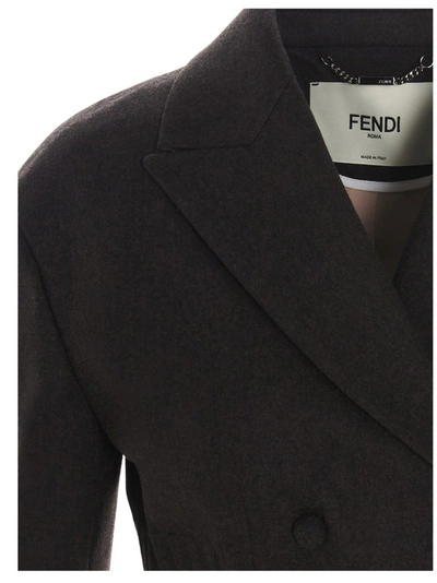 Shop Fendi Double Breasted Jacket In Brown