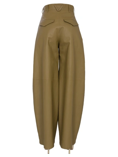 Shop Bottega Veneta Wide Leg Leather Pants In Green