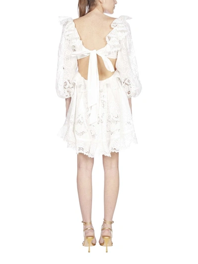 Shop Zimmermann Lace Ruffle Mini Dress In White
