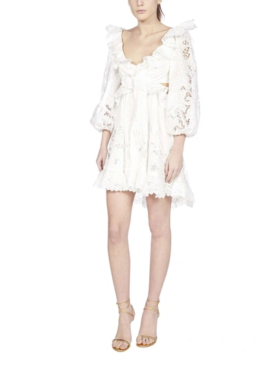 Shop Zimmermann Lace Ruffle Mini Dress In White