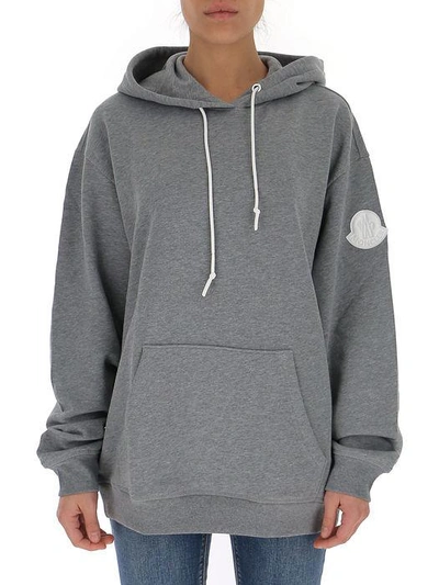 Shop Moncler Logo Hooded Sweatshirt In Grey