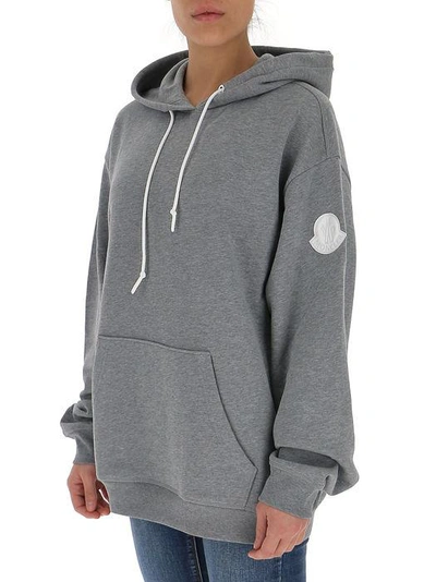 Shop Moncler Logo Hooded Sweatshirt In Grey