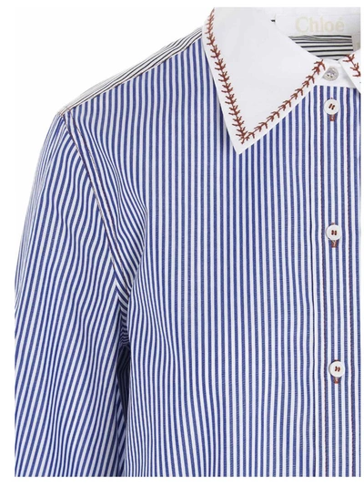 Shop Chloé Contrast Collar Striped Shirt In Multi