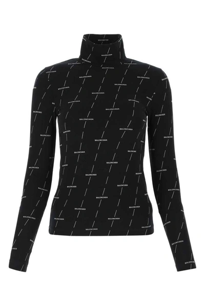 Shop Balenciaga Allover Logo Turtleneck Top In Black