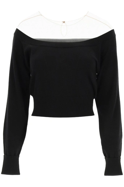 Shop Alexander Wang Cropped Sheer Yoke Pullover In Black