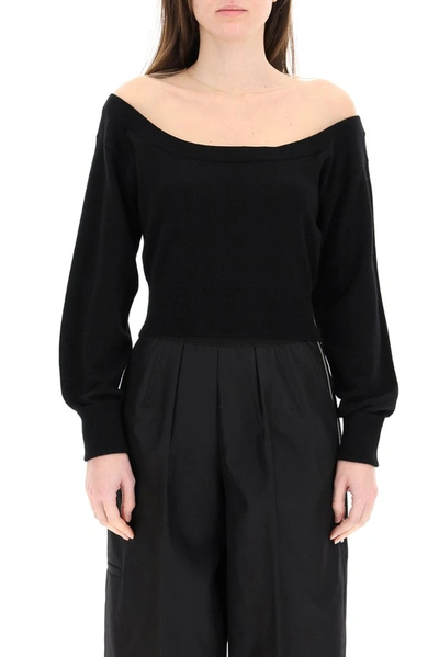 Shop Alexander Wang Cropped Sheer Yoke Pullover In Black