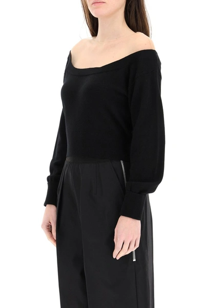 Shop Alexander Wang Cropped Sheer Yoke Pullover In Black