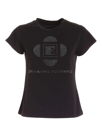 Shop Ermanno Scervino Rhinestones T-shirt In Black