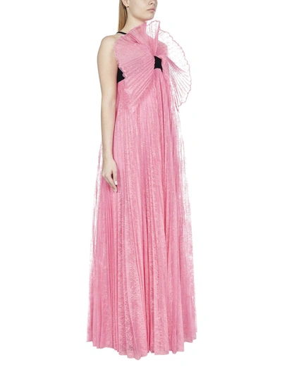 Shop Givenchy Pleated Lace Maxi Dress In Pink