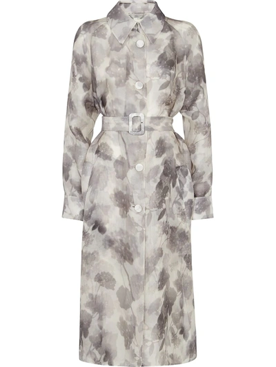 Shop Fendi Watercolour-effect Belted Dress In Grey