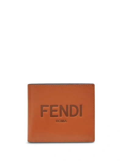 Shop Fendi Logo-embossed Bi-fold Wallet In Brown