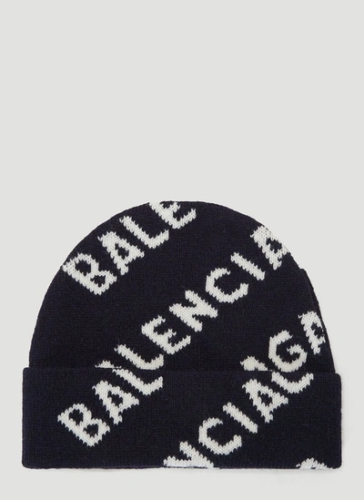 Shop Balenciaga Intarsia Logo Beanie Hat In Blue