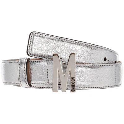 Shop Moschino M Buckle Belt In Silver