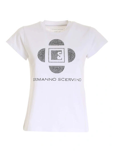 Shop Ermanno Scervino Rhinestones T-shirt In White