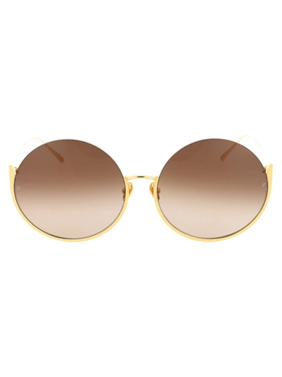 Shop Linda Farrow Olivia Round Frame Sunglasses In Gold