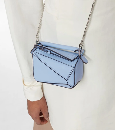 Shop Loewe Puzzle Nano Leather Shoulder Bag In Blue