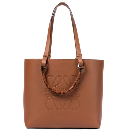 Shop Loewe Anagram Leather Tote In Beige