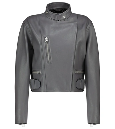 Shop Acne Studios Leather Biker Jacket In Grey