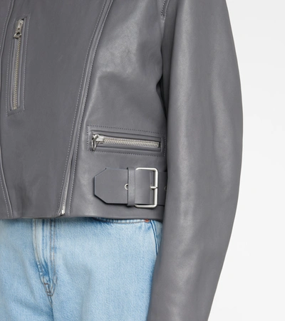 Shop Acne Studios Leather Biker Jacket In Grey