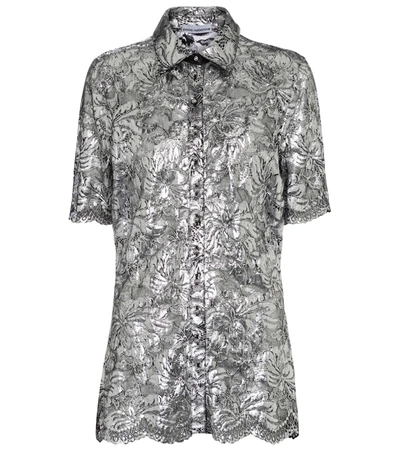 Shop Paco Rabanne Metallic Floral-lace Blouse In Silver