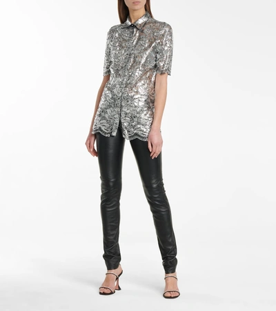 Shop Paco Rabanne Metallic Floral-lace Blouse In Silver