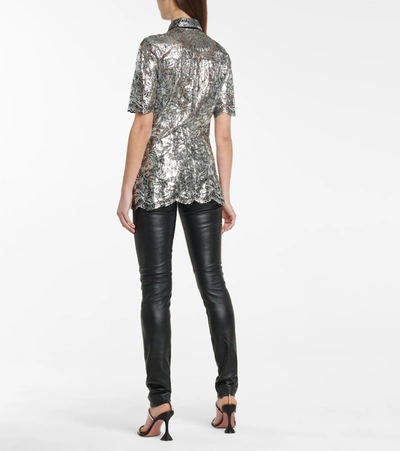 Shop Paco Rabanne Metallic Floral-lace Blouse In Silver