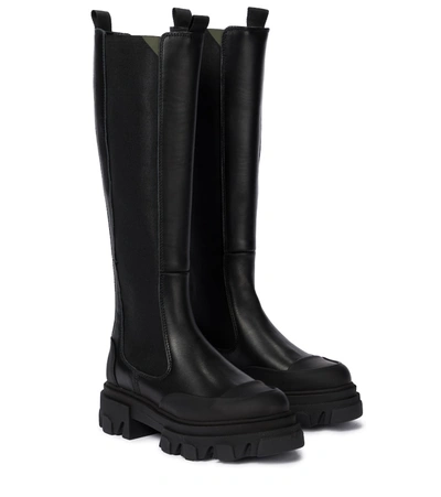 Shop Ganni Leather Knee-high Boots In Black