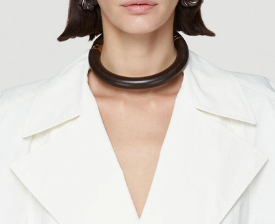 Shop Bottega Veneta Leather Choker Necklace In Brown