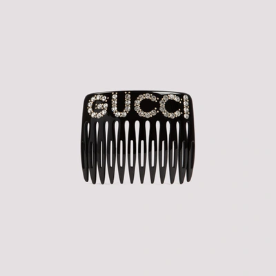Shop Gucci Crystal Embellished Hair Comb In Black