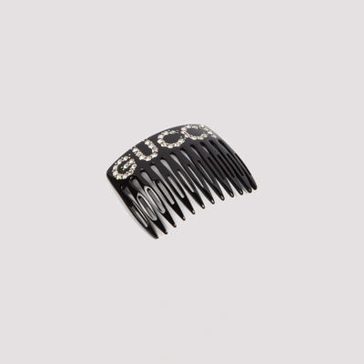 Shop Gucci Crystal Embellished Hair Comb In Black